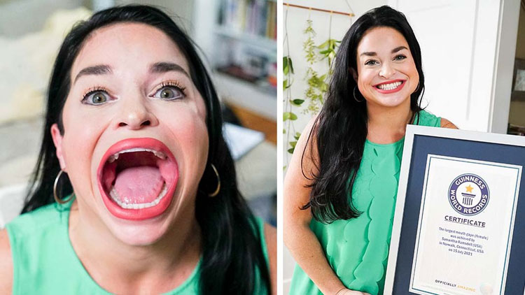 Mulher americana bate recorde com a maior boca do mundo