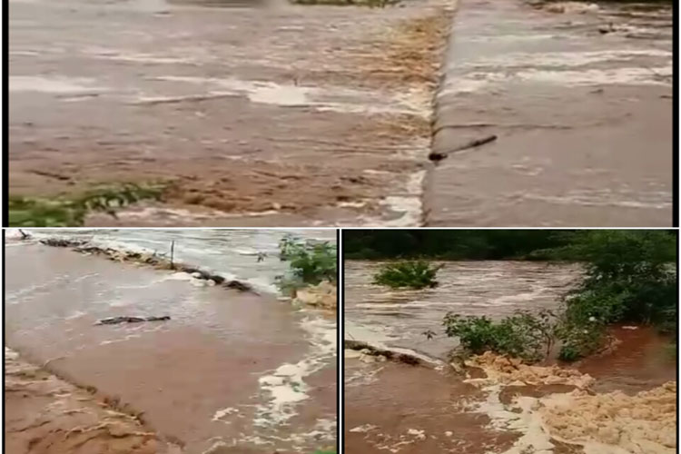 Com rio transbordando sobre ponte e estradas danificadas, comunidades ficam ilhadas em Brumado