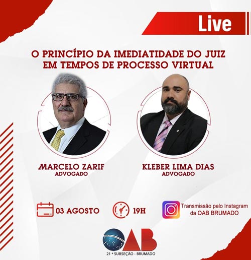 Presidente da OAB de Brumado participará de live com o advogado Marcelo Zarif