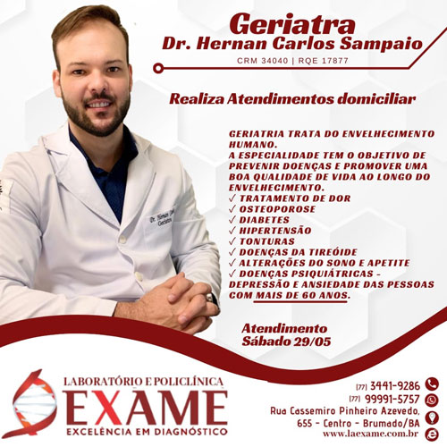 Saiba quando deve consultar um médico geriatra na Clínica Exame em Brumado