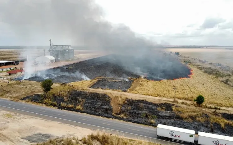 Incêndio de grandes proporções atinge fazenda em Luís Eduardo Magalhães
