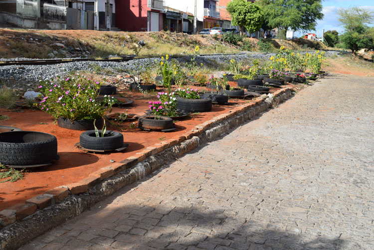 Brumado: Moradoras improvisam jardim ecológico às margens de linha férrea para evitar despejo de lixo