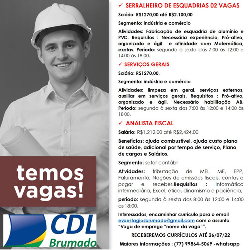 CDL divulga relação de vagas de emprego em Brumado