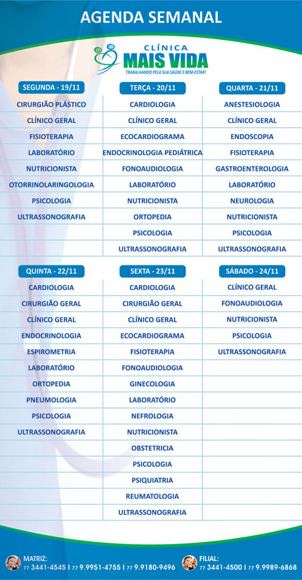 Confira os especialistas da semana na Clínica Mais Vida em Brumado