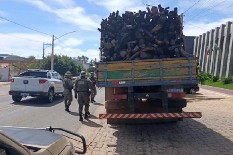 Polícia Ambiental intercepta caminhão com madeira ilegal na BA-152 em Paramirim