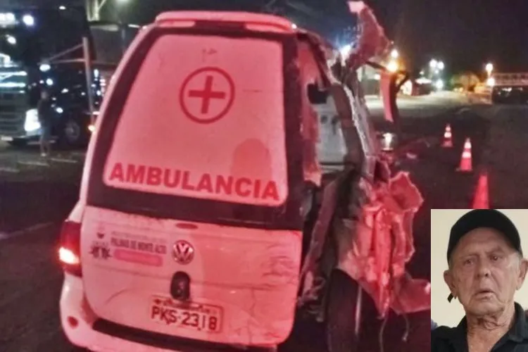 Idoso morre após acidente entre ambulância de Palmas de Monte Alto e caminhão na BR-116