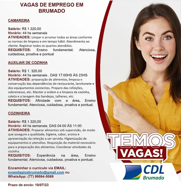 CDL informa sobre vagas de emprego na cidade de Brumado