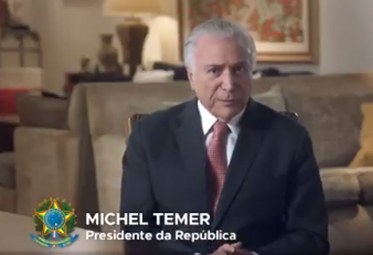 Michel Temer pede Brasil 'unido e pacificado'
