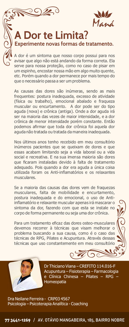 A dor te limita? Experimente novas formas de tratamento na Clínica Maná em Brumado