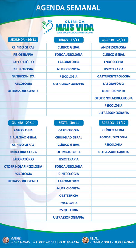 Confira os especialistas da semana na Clínica Mais Vida em Brumado