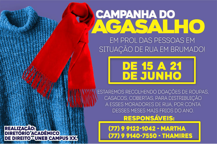 Diretório do Curso de Direito da Uneb promove Campanha do Agasalho em Brumado