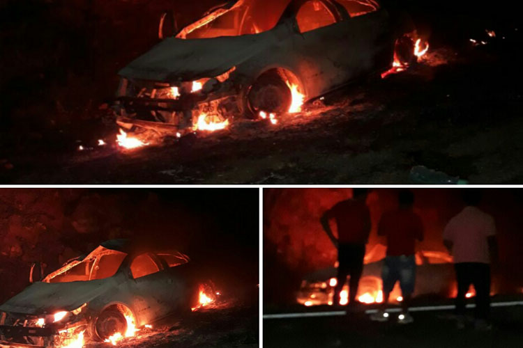 Veículo com ocupantes de Caetité sai da pista e pega fogo na BR-030 em Brumado
