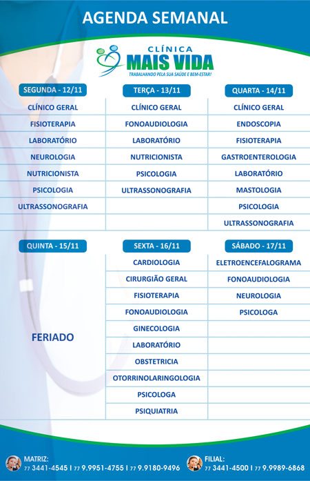 Confira os especialistas da semana na Clínica Mais Vida em Brumado