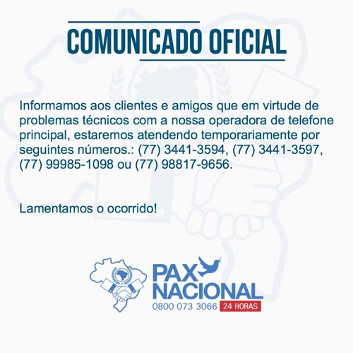 Brumado: Pax Nacional comunica mudança nos telefones para atendimento ao público