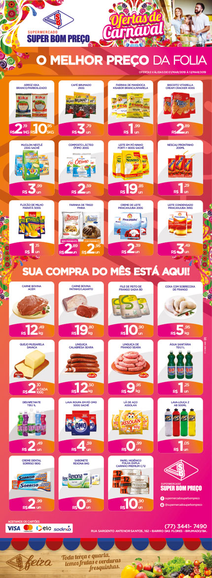 Confira os produtos em promoção no carnaval de ofertas do Supermercado Super Bom Preço