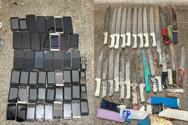  Polícia apreende mais de 50 celulares e 30 facas dentro de presídio em Itabuna
