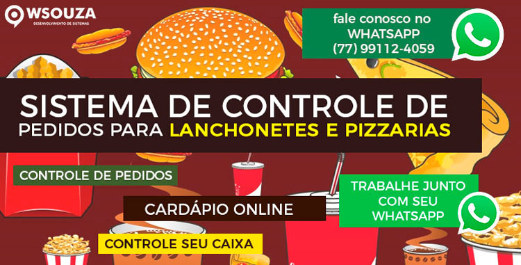 Wsouza dispõe de sistema de controle de pedidos para lanchonetes e pizzarias