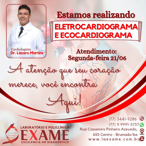 Check-up cardiovascular na Clínica Exame em Brumado