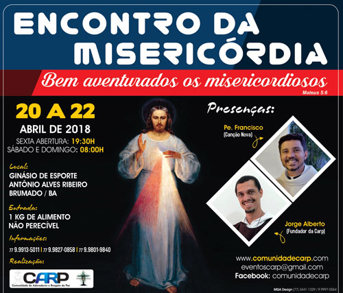 Carp promove Encontro da Divina Misericórdia entre os dias 20 e 22 de abril em Brumado