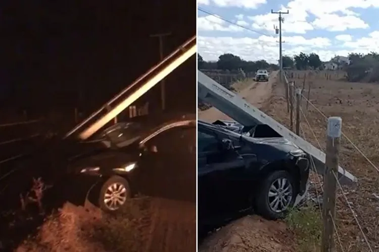 Carro bate violentamente contra poste e provoca incêndio na zona rural de Guanambi