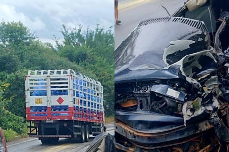 Caetité: Carro colide com caminhão carregado de gás e quatro pessoas da mesma família morrem na BR-030
