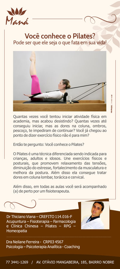 Venha conhecer o Pilates na Clínica Maná em Brumado