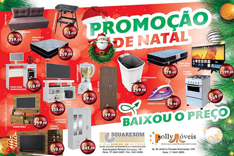 Brumado: Natal de ofertas é na Squaresom e Polly Móveis