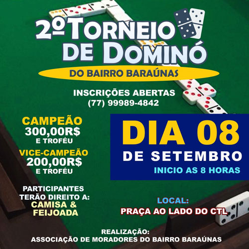 Brumado: Segundo Torneio de Dominó do Bairro Baraúnas acontece neste final de semana