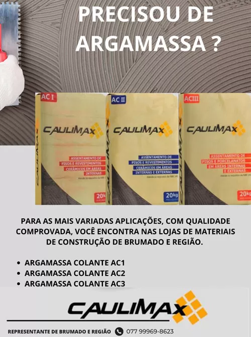 Produto de qualidade: Argamassa Caulimax está à venda em Brumado e região