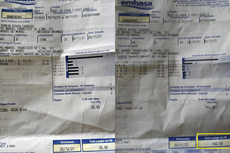 Brumado: Moradora denuncia recebimento de conta de água 5 vezes mais cara do que o normal