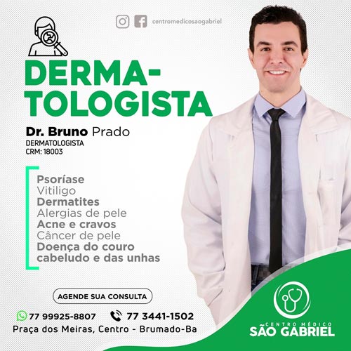 Dermatologia no Centro Médico São Gabriel com o médico Bruno Prado em Brumado