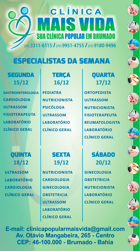 Confira os especialistas da semana na Clínica Mais Vida