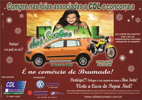 Brumado: Concorra a um carro e uma moto na campanha de Natal da CDL