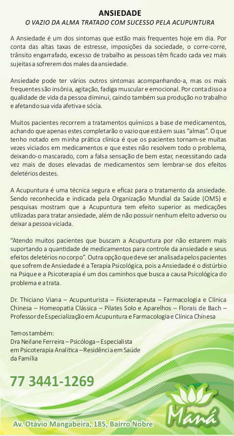 Ansiedade: O vazio da alma tratado com sucesso pela acupuntura na Clínica Maná