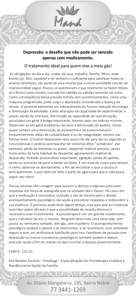 Depressão: O desafio que não pode ser vencido apenas com medicamento