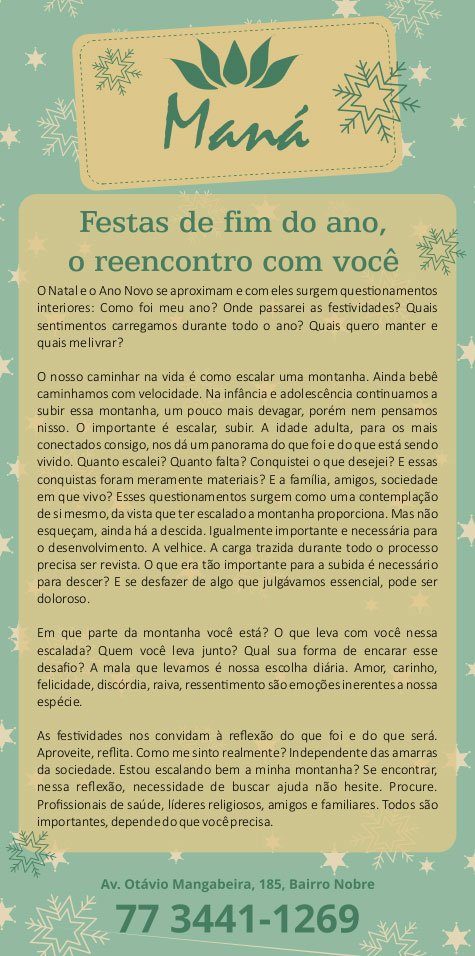 Clínica Maná: Festas de fim do ano, o reencontro com você