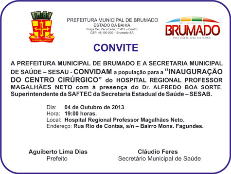 Brumado: Centro Cirúrgico será inaugurado sem a presença de Solla