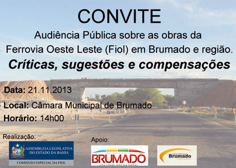 Fiol: Audiência Pública em Brumado será dia 21
