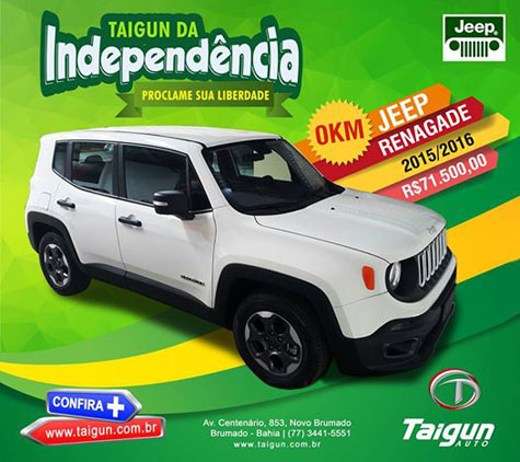 Jeep Renagade está disponível na Taigun Auto em Brumado