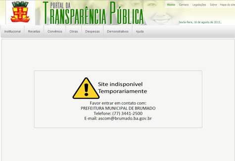 Brumado: Portal da Transparência fora do ar