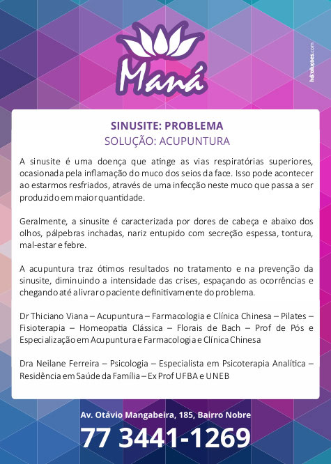 Clínica Maná: Acupuntura é a solução para tratamento da sinusite