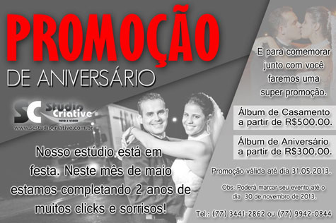 Tem promoção de aniversário no Stúdio Criative, em Brumado