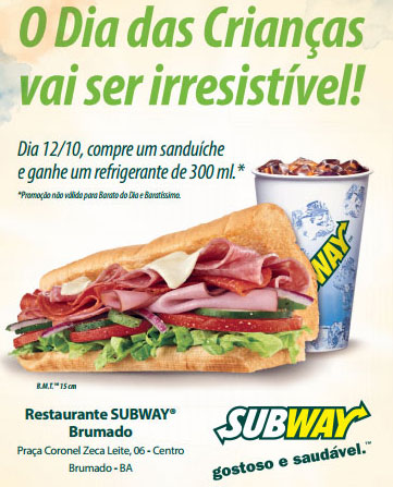 Brumado: Subway prepara promoção imperdível para o Dia das Crianças