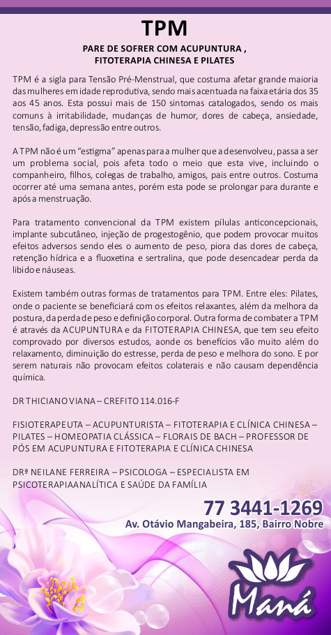 TPM: Pare de sofrer com acupuntura, fitoterapia chinesa e pilates na Clínica Maná