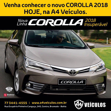 Novo Corolla já está disponível na A4 Veículos em Brumado