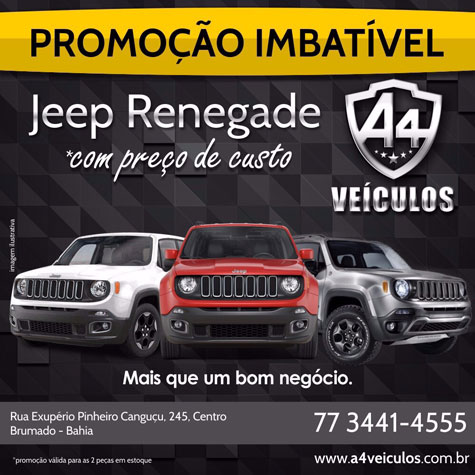 A4 Veículos: Promoção oferece dois Jeeps Renegade por preço de custo