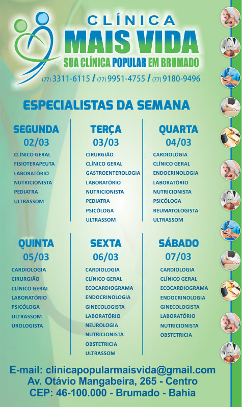 Confira os especialistas da semana na Clínica Mais Vida