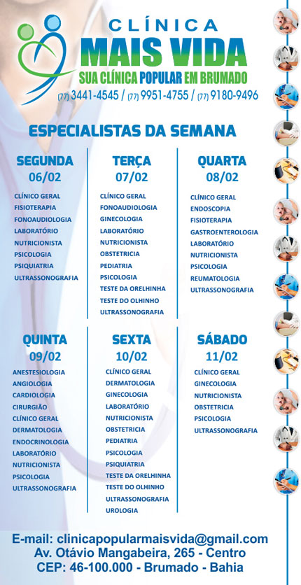 Confira os especialistas da semana na Clínica Mais Vida