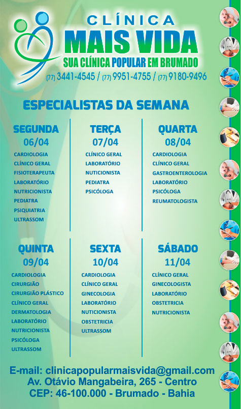 Confira os especialistas da semana na Clínica Mais Vida