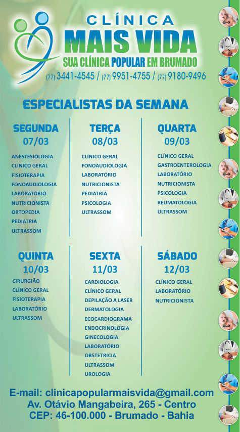 Confira os especialistas da semana na Clínica Mais Vida